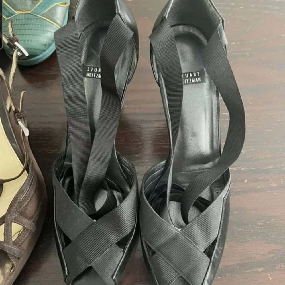 Black leather / grosgrain ribbon Stuart Weitzman